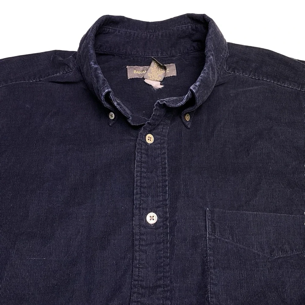 Y2K Banana Republic Shirt XL Mens L/S Button Down Corduroy Dark Navy VGUC
